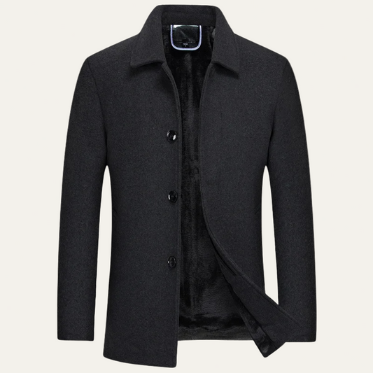 Men’s Wool-Blend Short Coat with Faux Fur Lining