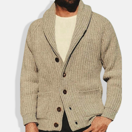 Men’s Chunky Knit Cardigan with Shawl Collar