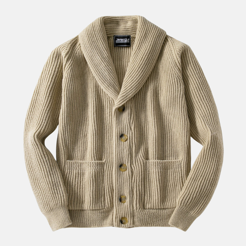 Men’s Chunky Knit Cardigan with Shawl Collar
