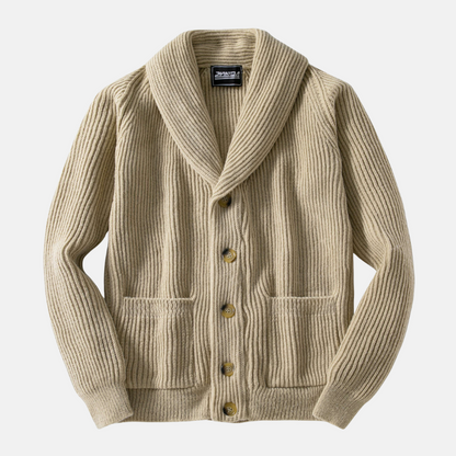 Men’s Chunky Knit Cardigan with Shawl Collar