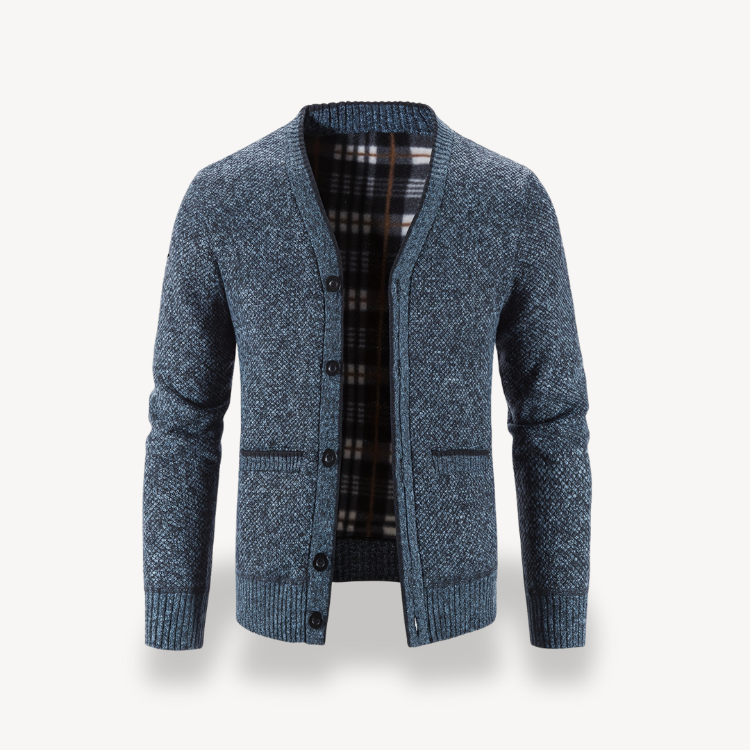 Men's Cardigan Sweater with Plaid Lining