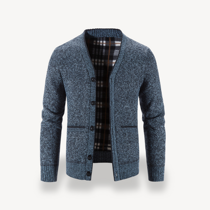 Men's Cardigan Sweater with Plaid Lining