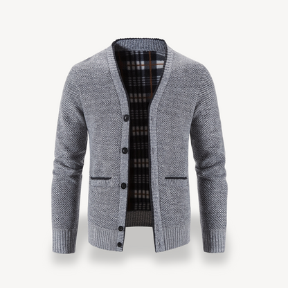 Men's Cardigan Sweater with Plaid Lining