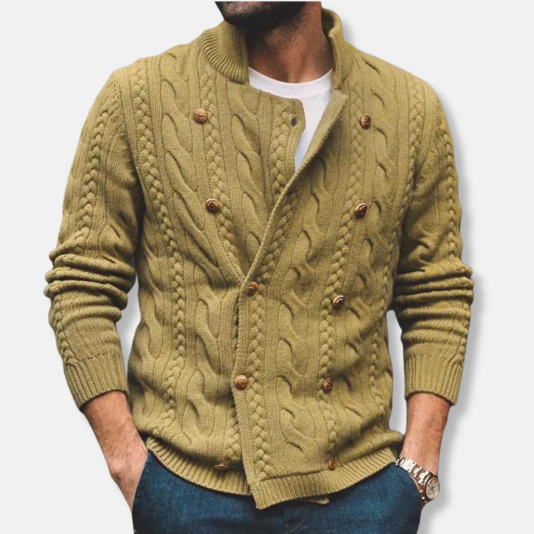 Men’s Double-Breasted High Collar Cardigan
