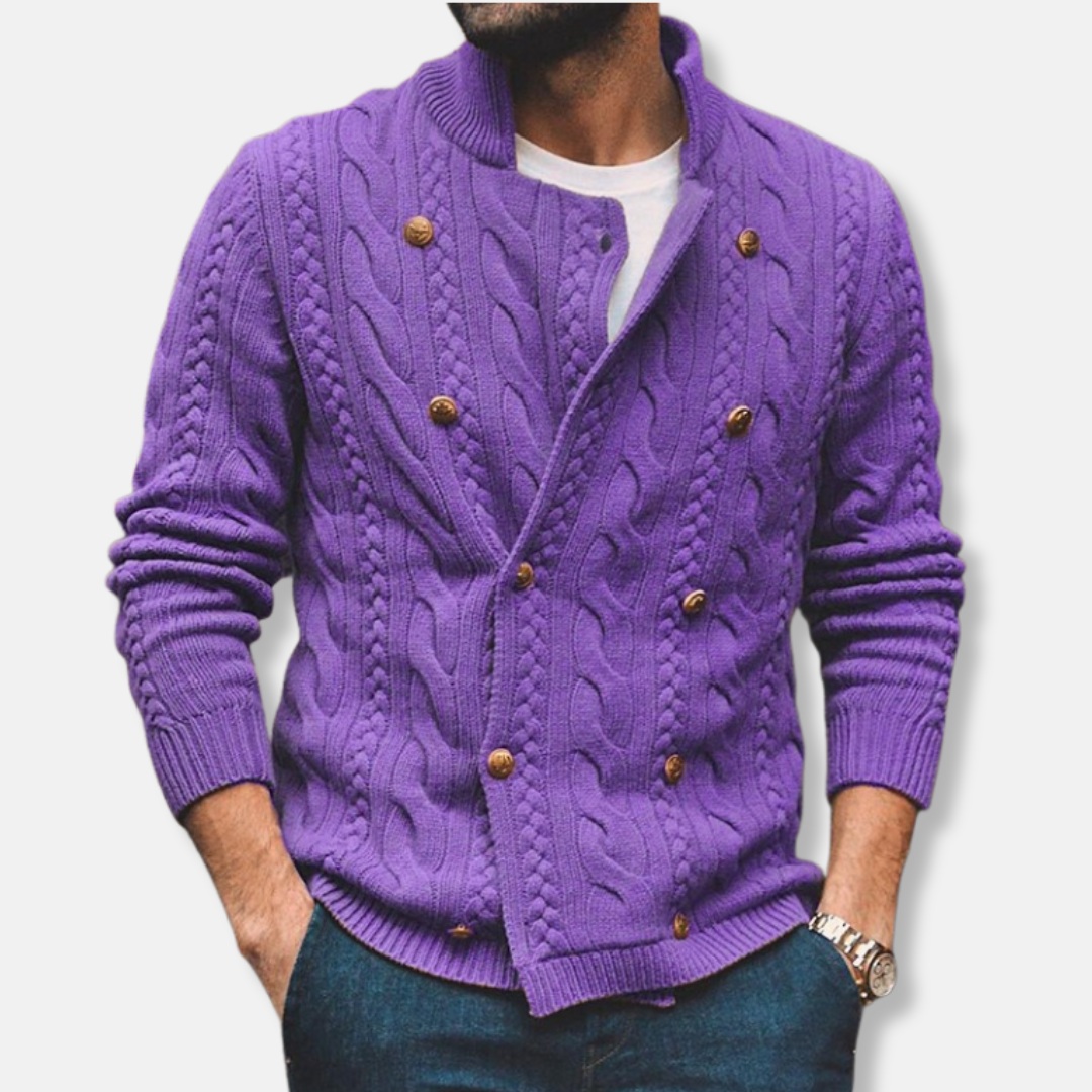 Men’s Double-Breasted High Collar Cardigan
