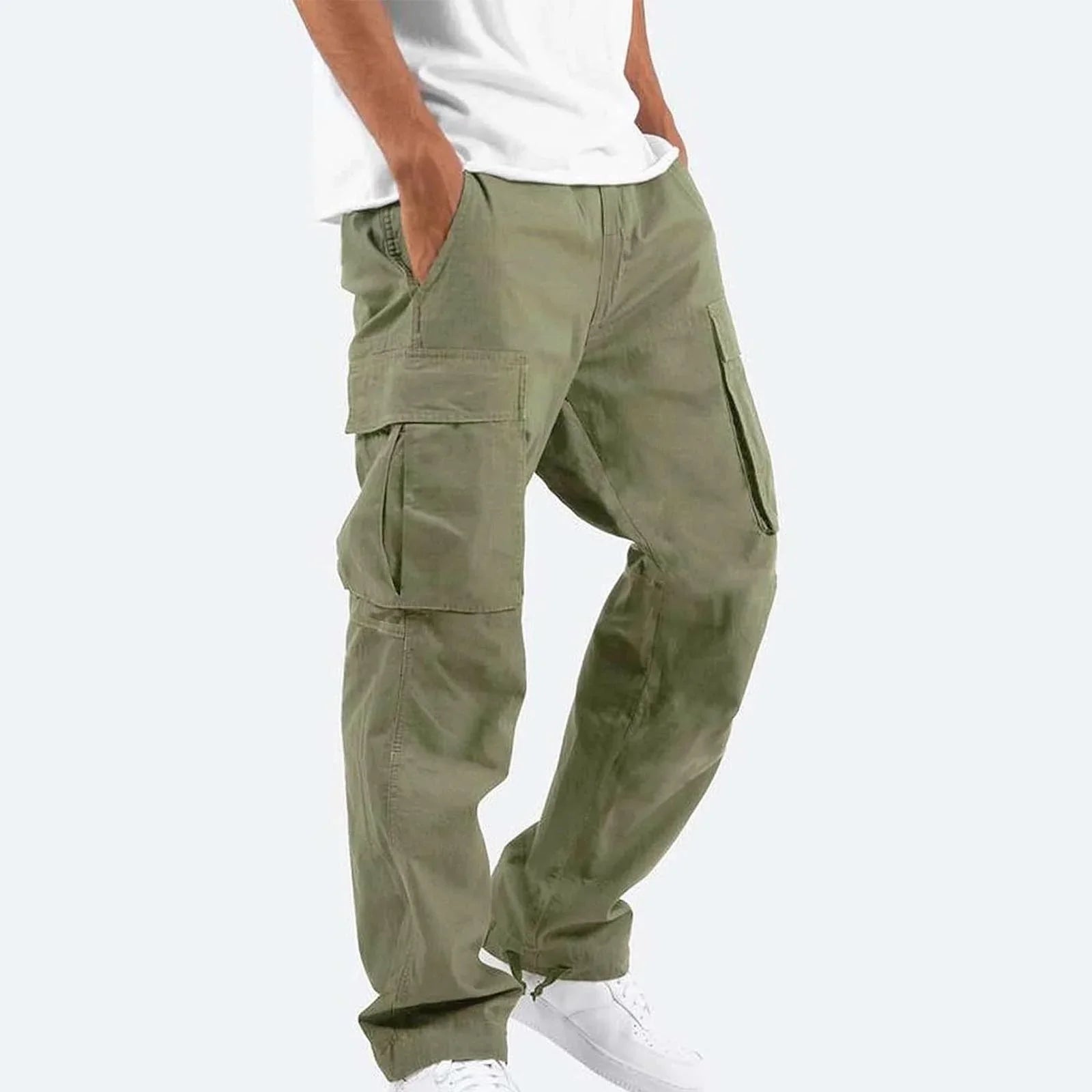 Comfortable Mens Cargo Pants Loose Fit Side Pockets - BritishElegance