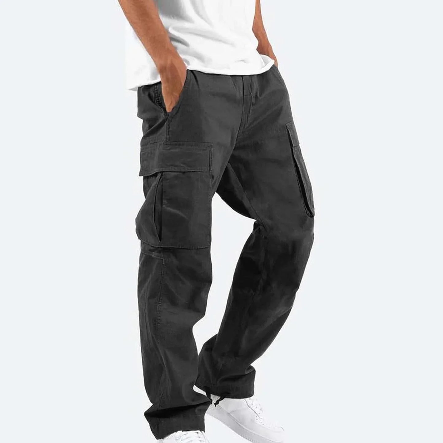 Comfortable Mens Cargo Pants Loose Fit Side Pockets