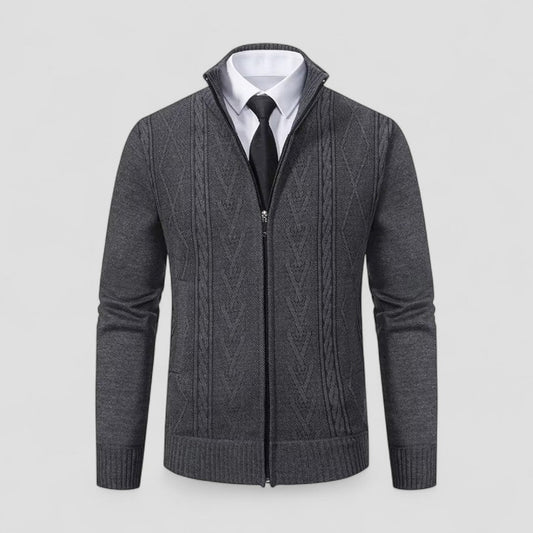 Men’s Cashmere Full Zip Knitted Sweater with Textured Pattern