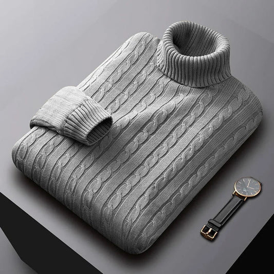 Men’s Chunky Cable-Knit Turtleneck Sweater
