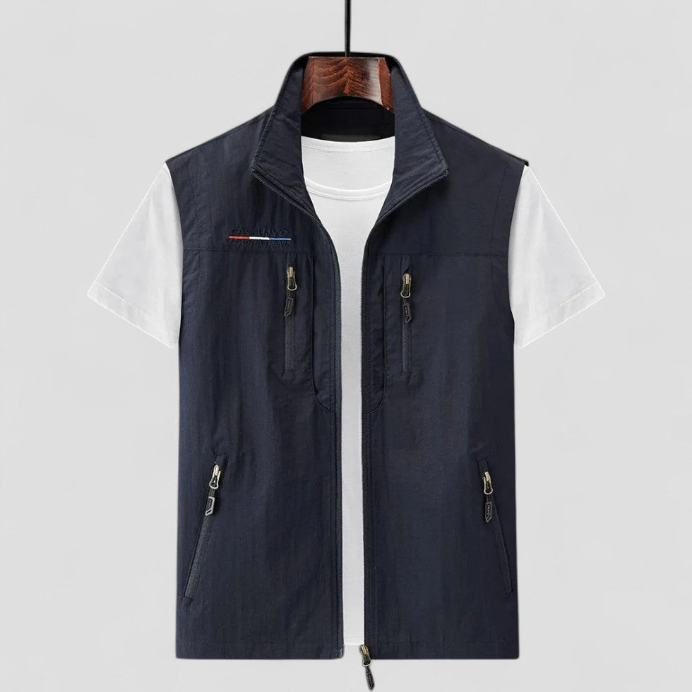 Men’s Casual Sleeveless Vest with Multiple Zipper Pockets