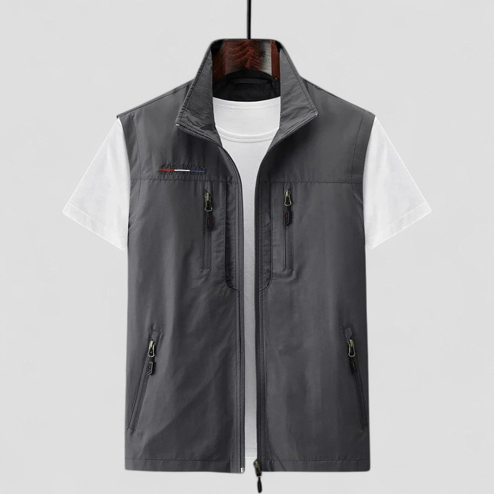 Men’s Casual Sleeveless Vest with Multiple Zipper Pockets