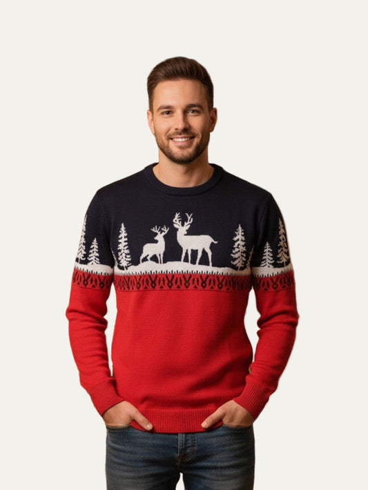 Men’s Fair Isle Reindeer Color-Block Sweater