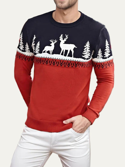 Men’s Fair Isle Reindeer Color-Block Sweater