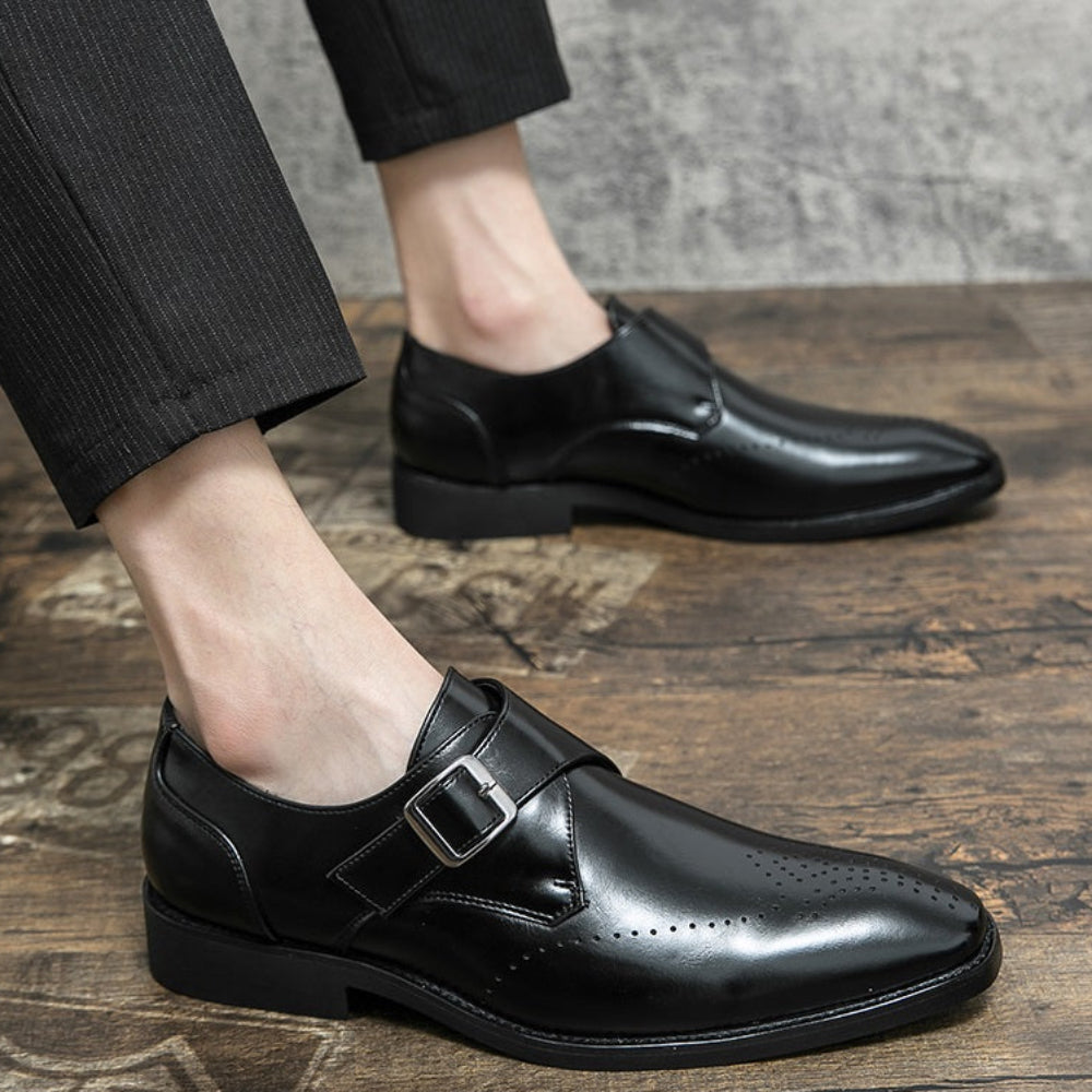 Men's Genuine Buckle Leather Dress Shoes - BritishElegance