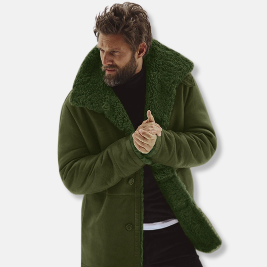 Men’s Shearling Trim Mid-Length Coat