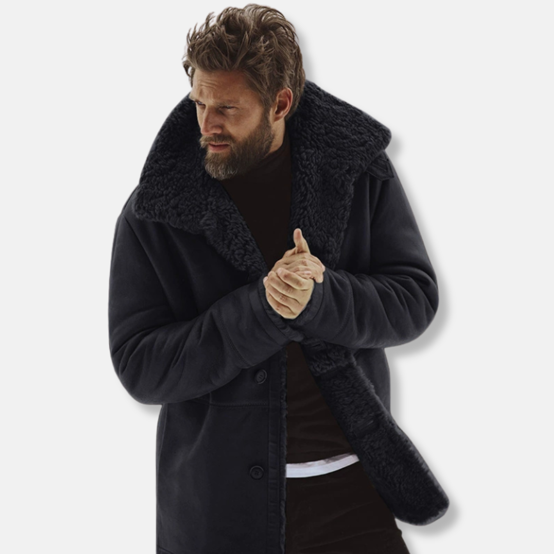 Men’s Shearling Trim Mid-Length Coat