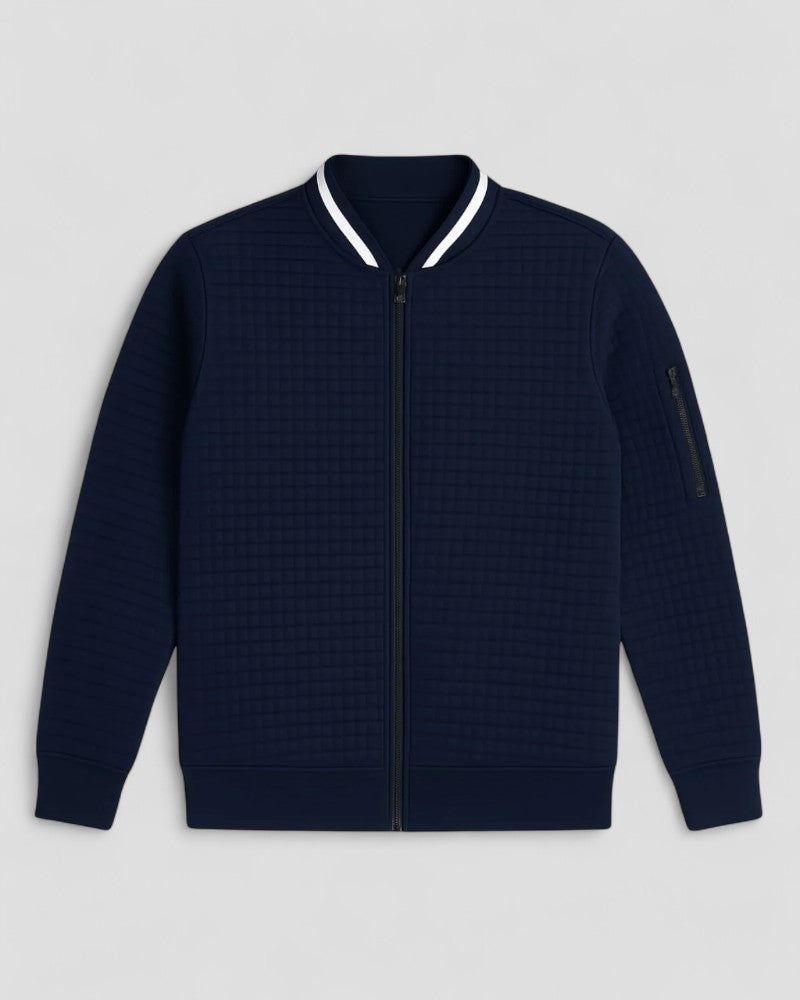 Men's Cotton Blend Zip Up Quilted Lightweight Cardigan