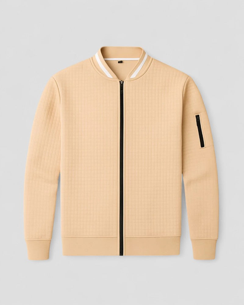 Men's Cotton Blend Zip Up Quilted Lightweight Cardigan