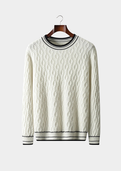 Men’s Textured Crewneck Pullover with Contrast Stripes