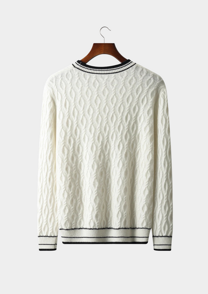 Men’s Textured Crewneck Pullover with Contrast Stripes
