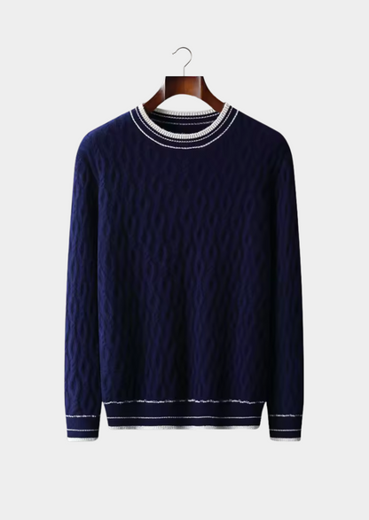 Men’s Textured Crewneck Pullover with Contrast Stripes