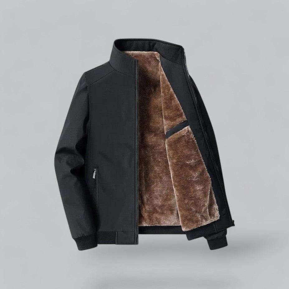 Men’s Fur-Lined Stand Collar Bomber Jacket
