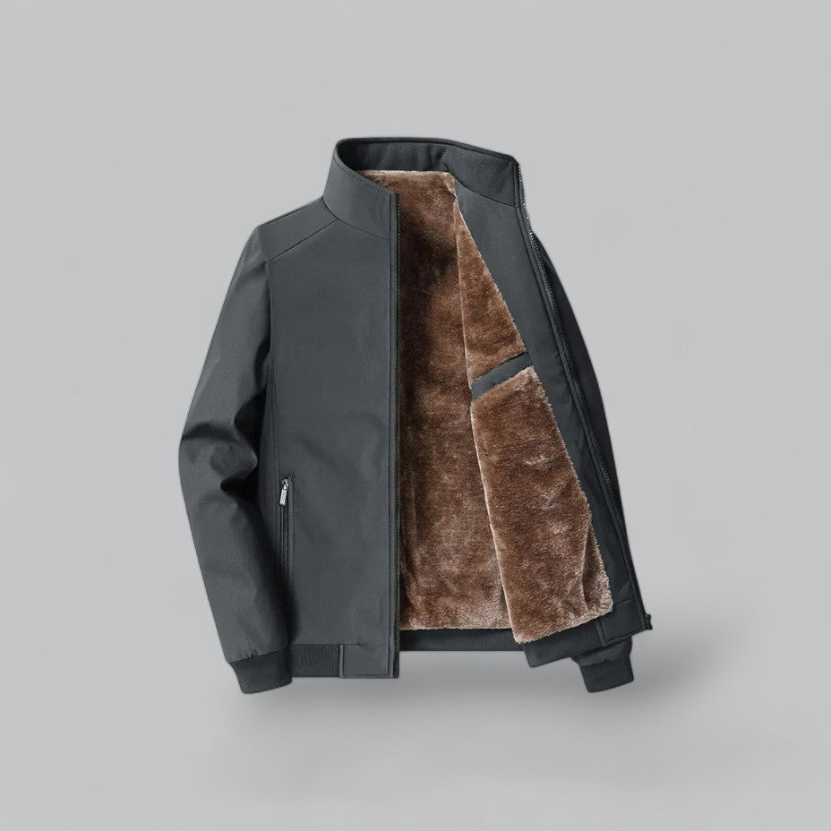 Men’s Fur-Lined Stand Collar Bomber Jacket