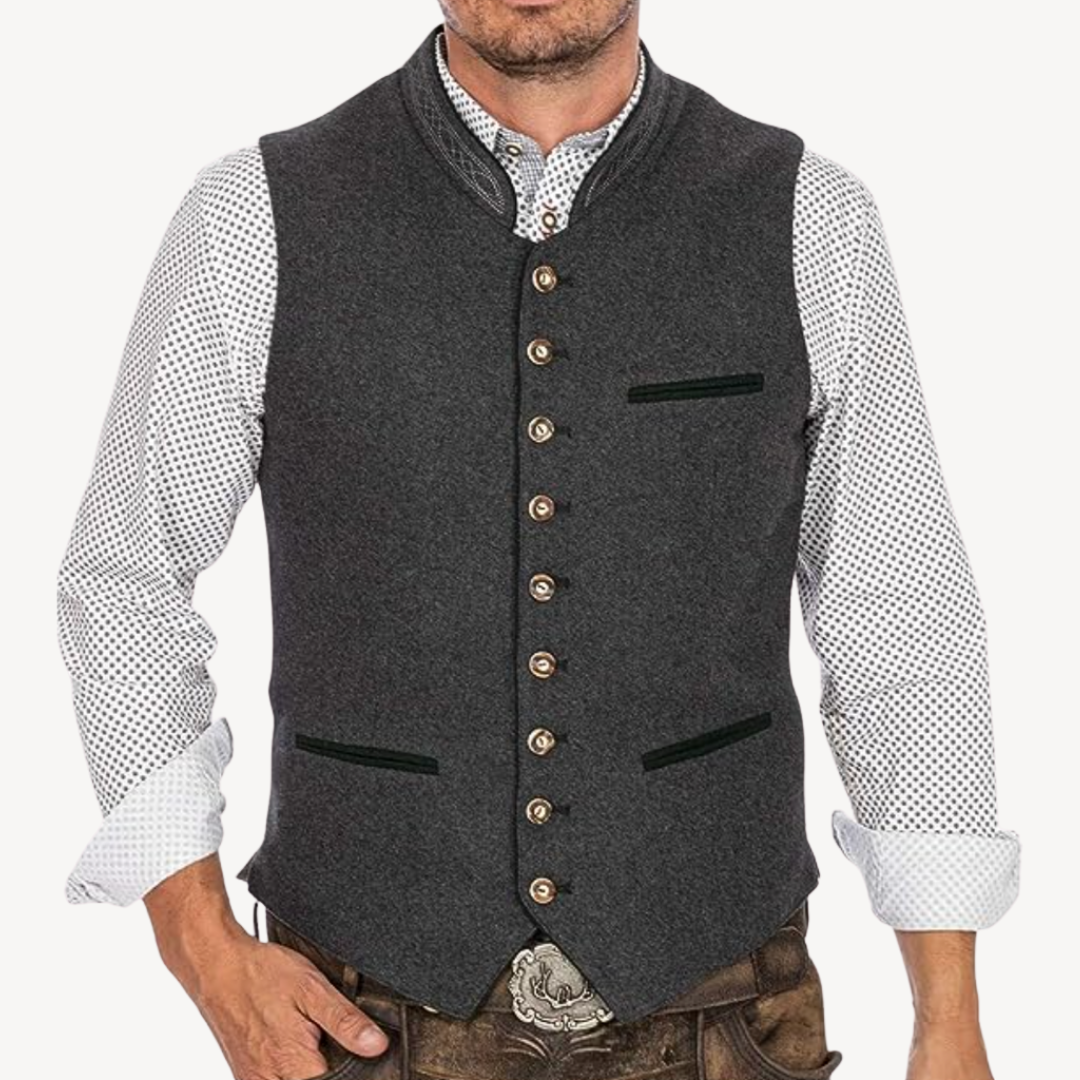 Men's Gray Wool Blend Trachten Vest