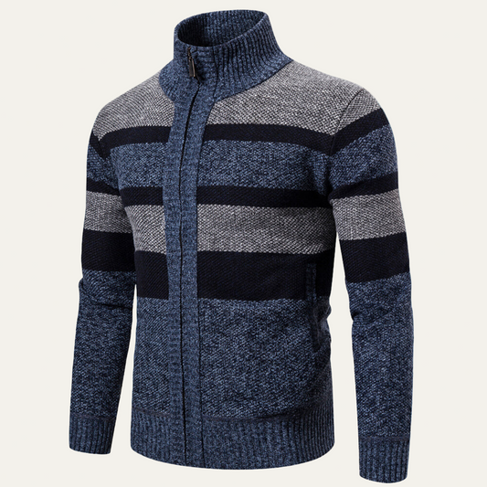 Men’s Zip-Up Knit Jacket with Striped Pattern