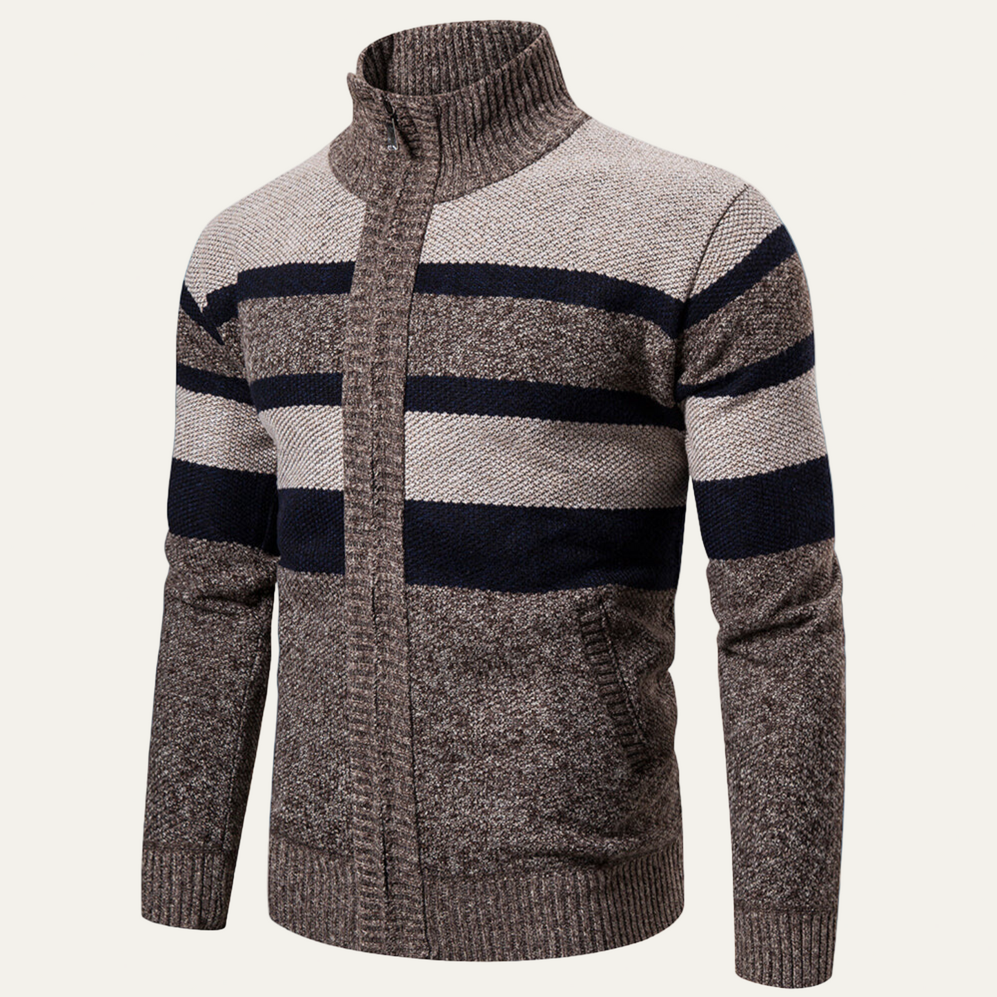 Men’s Zip-Up Knit Jacket with Striped Pattern