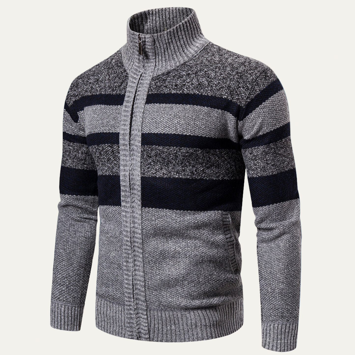 Men’s Zip-Up Knit Jacket with Striped Pattern