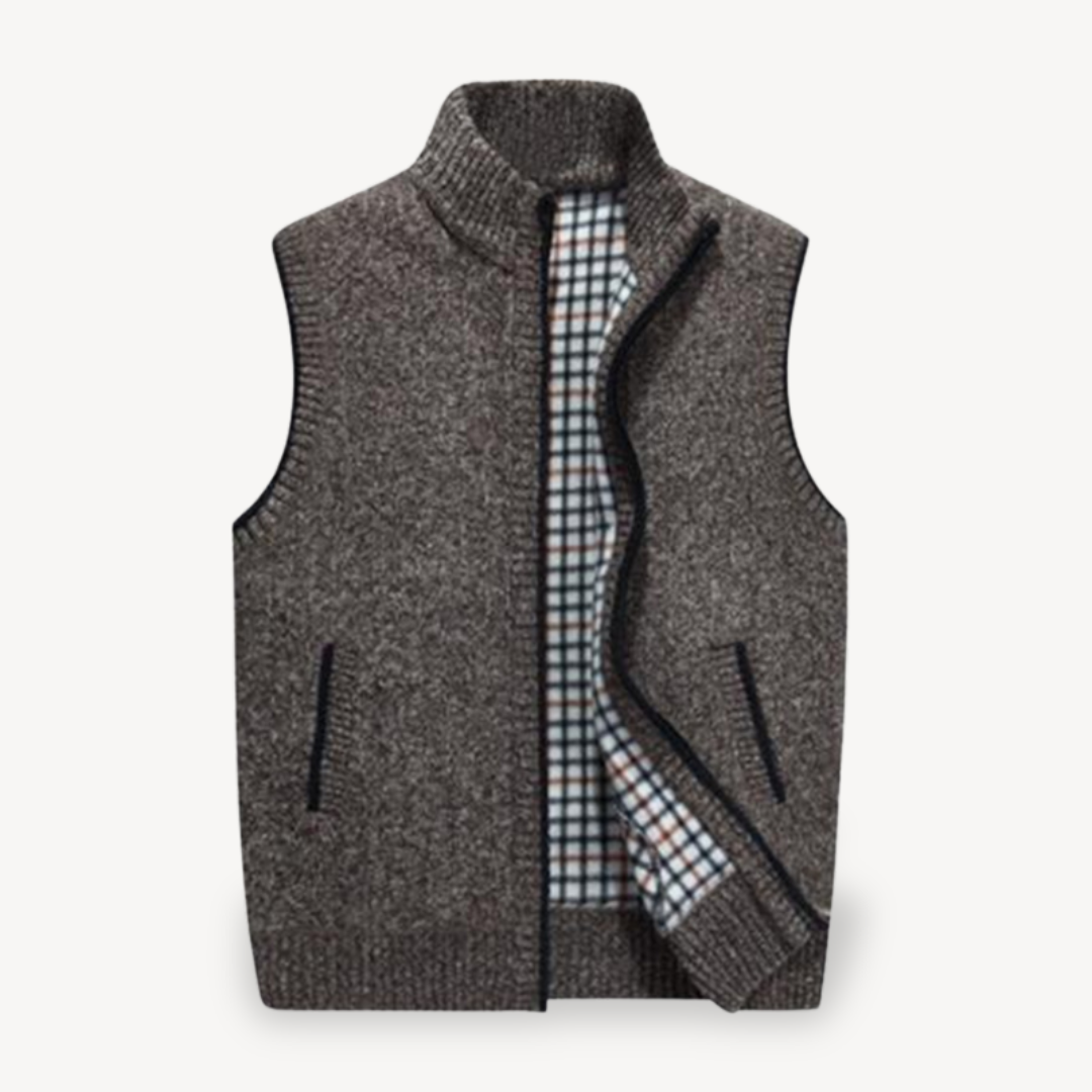 Men's Knit Vest with Checkered Lining