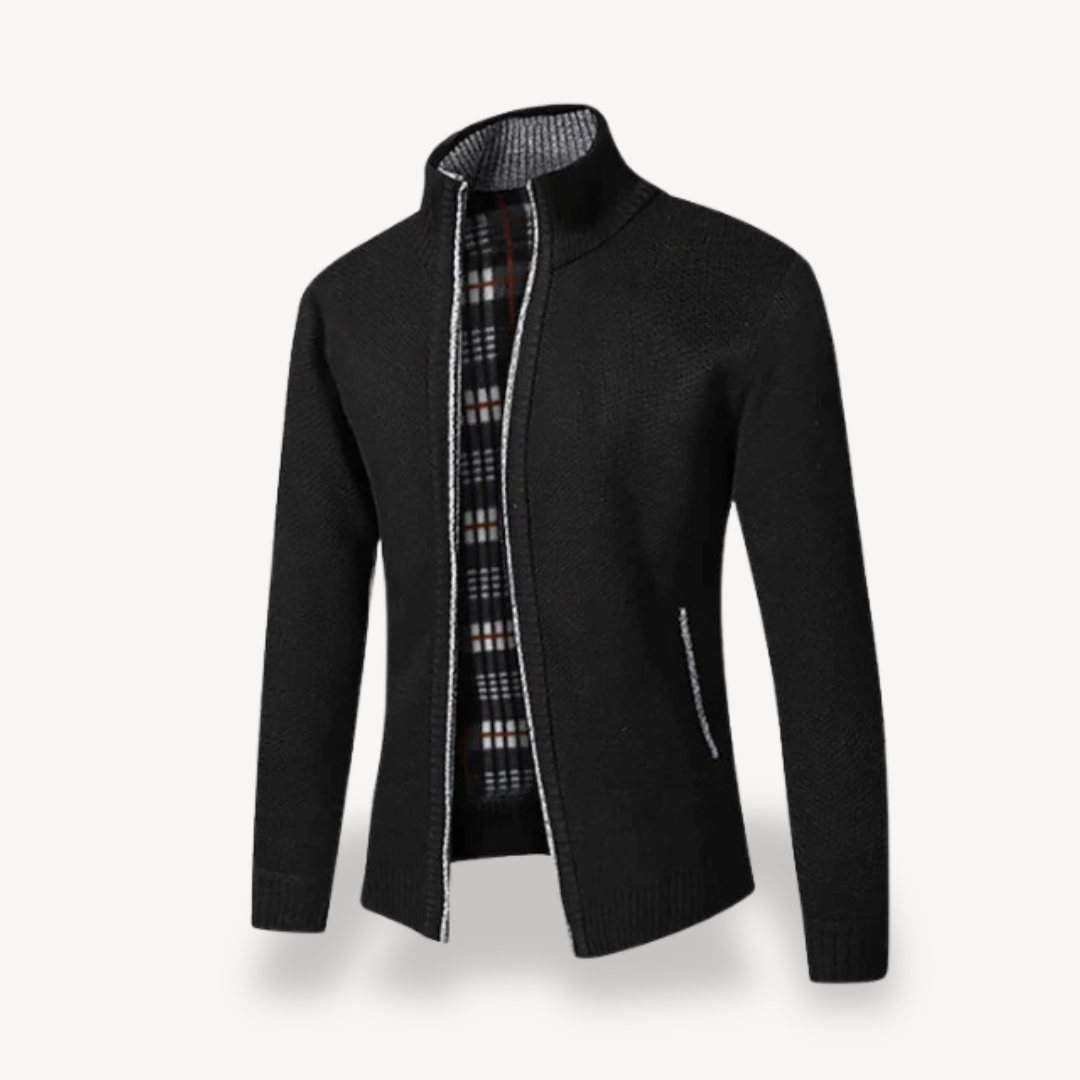 Men's Knitted Fleece Lined Zip Cardigan Sweater