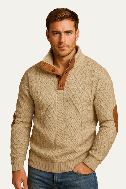 Men’s Chunky Cable-Knit Jacquard Sweater