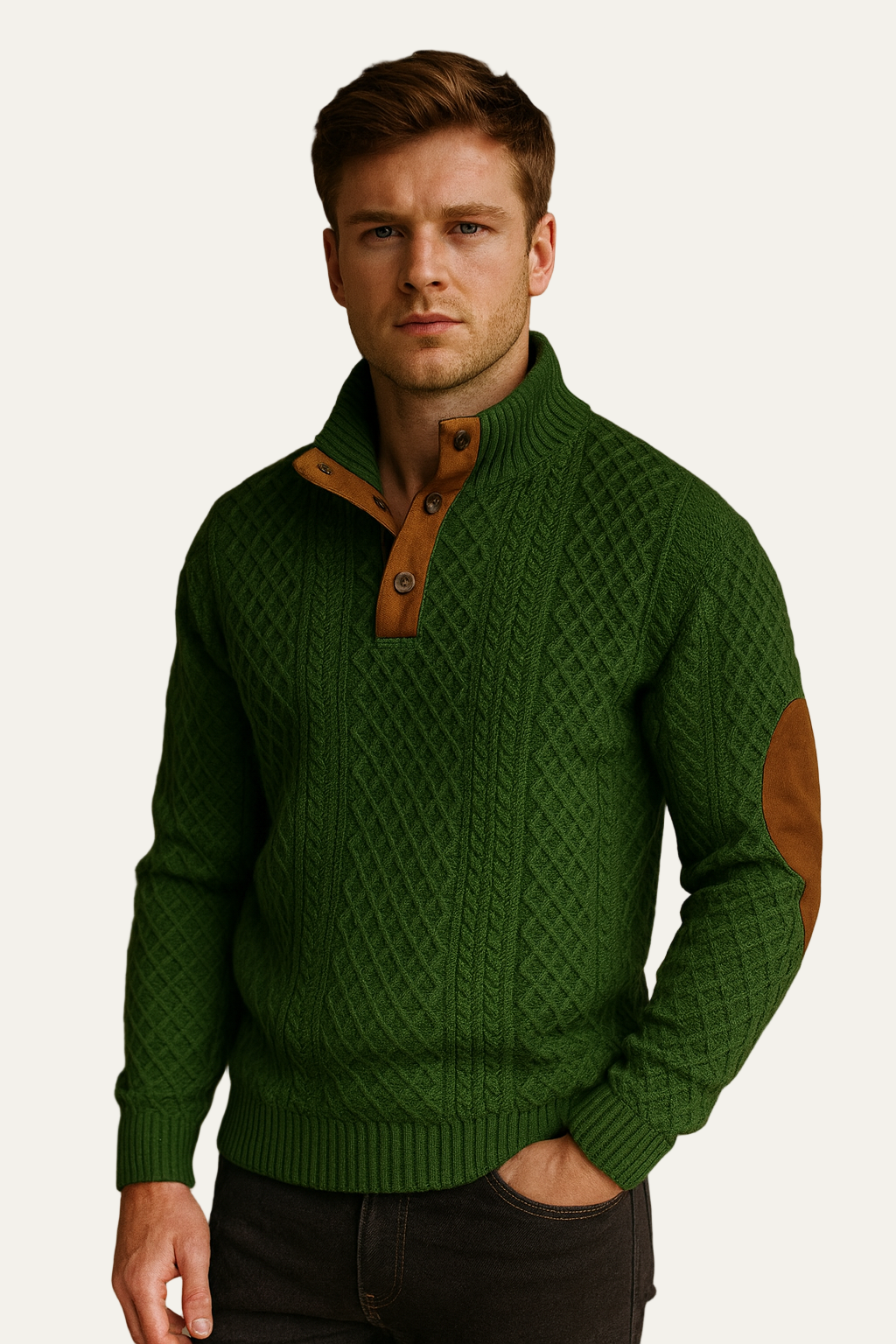 Men’s Chunky Cable-Knit Jacquard Sweater
