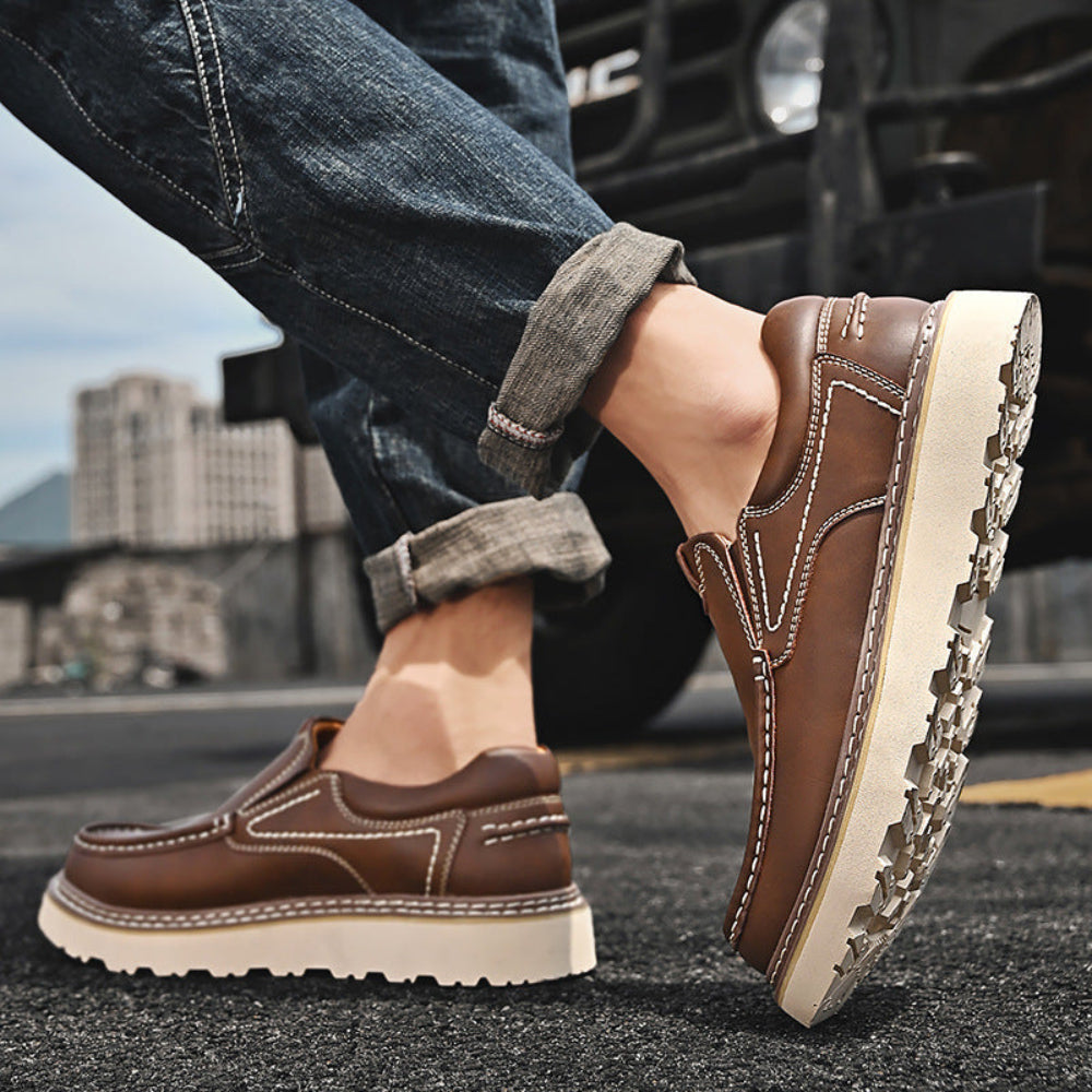 Men's Genuine Leather Slip On Walking Shoes
