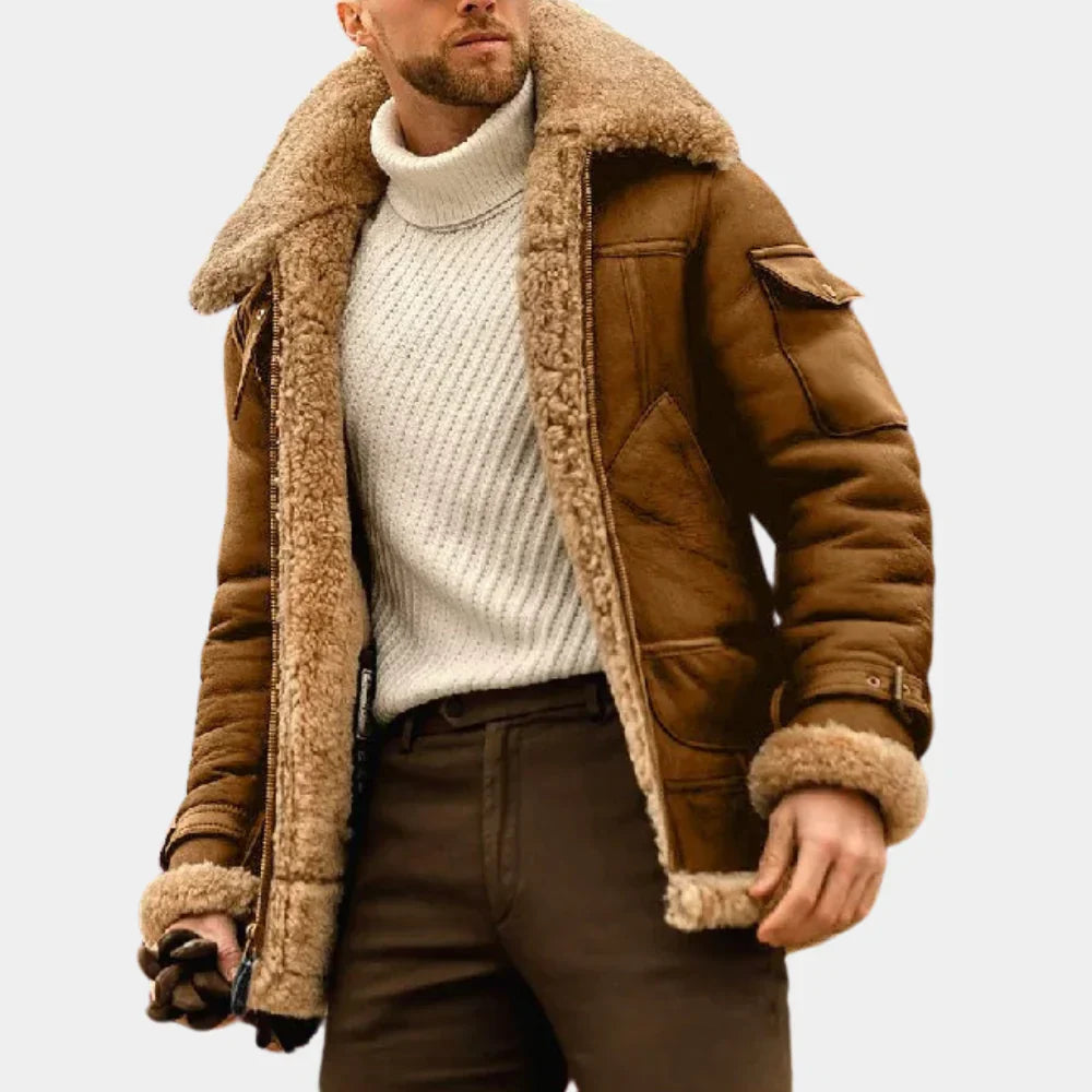 Lucas | Aviator-Style Leather Winter Jacket for Men