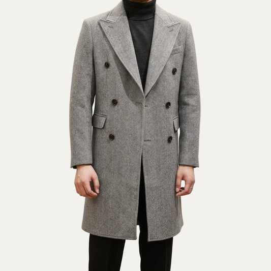 Men’s Textured Double-Breasted Mid-Length Overcoat