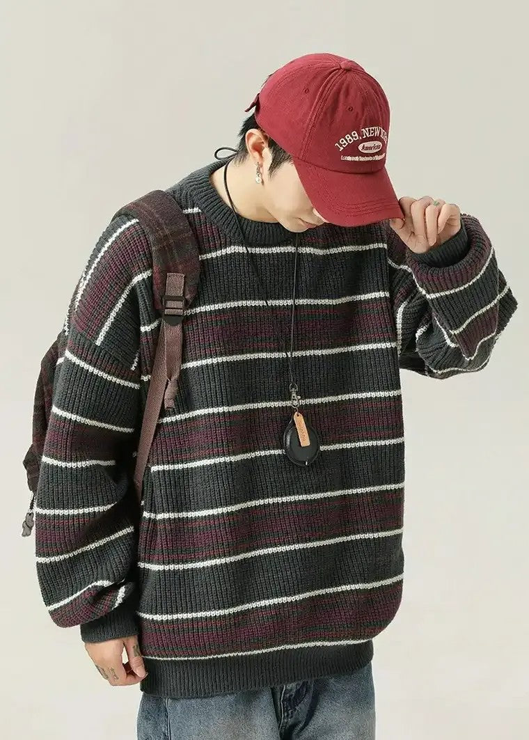 Large Classic Striped Crew Neck Sweater - BritishElegance