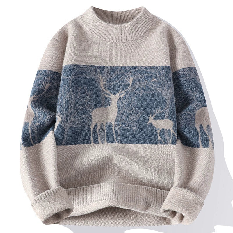 Men’s Deer Jacquard Knit Sweater