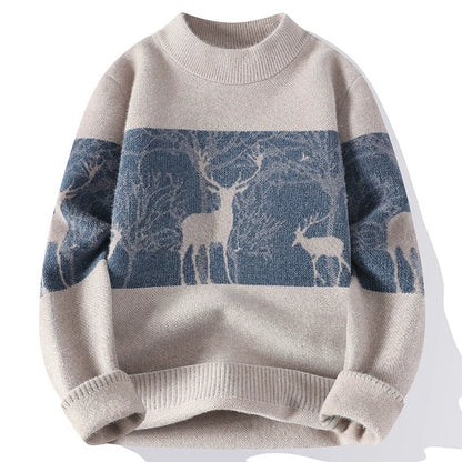 Men’s Deer Jacquard Knit Sweater