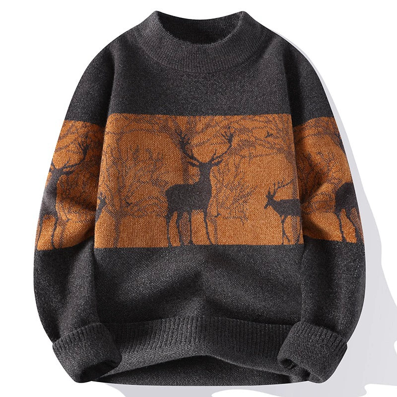 Men’s Deer Jacquard Knit Sweater
