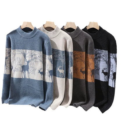 Men’s Deer Jacquard Knit Sweater