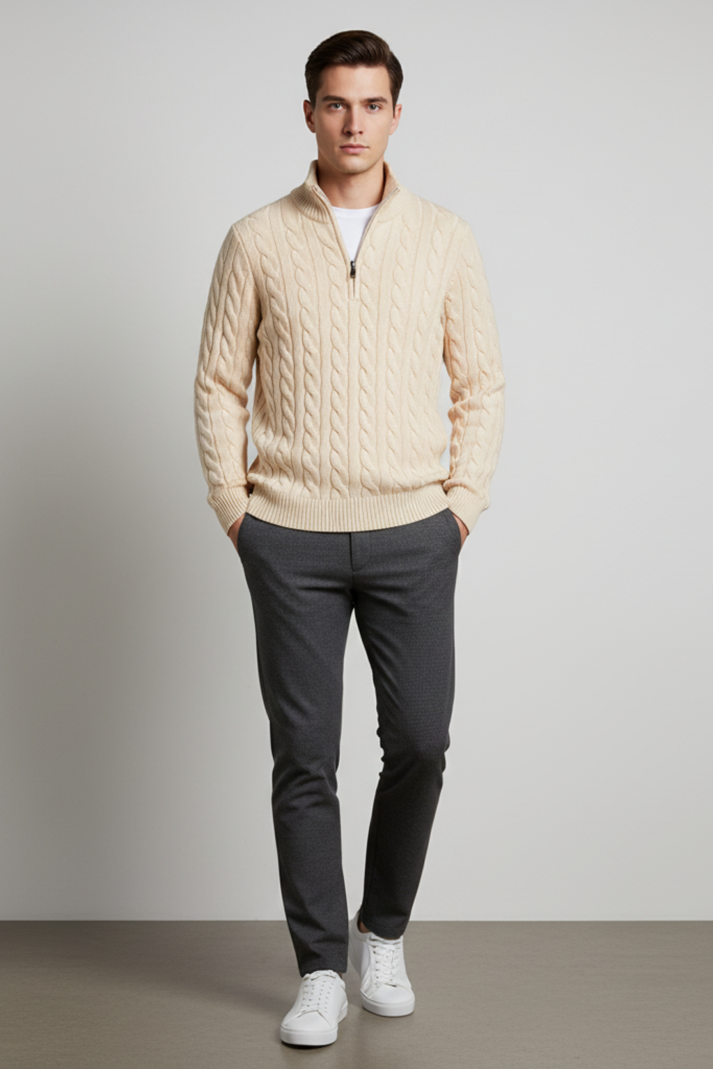 Men’s Regular Fit Cable Knit Sweater