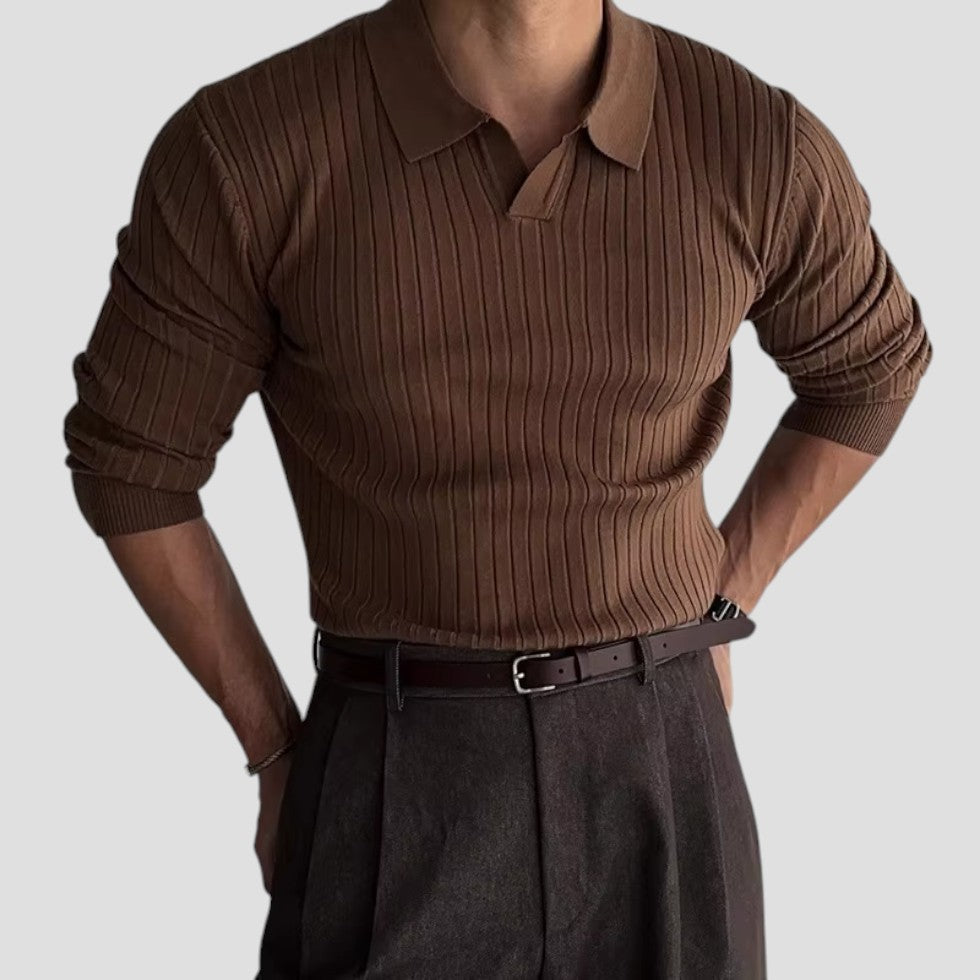 Men’s Ribbed Long-Sleeve Polo Shirt