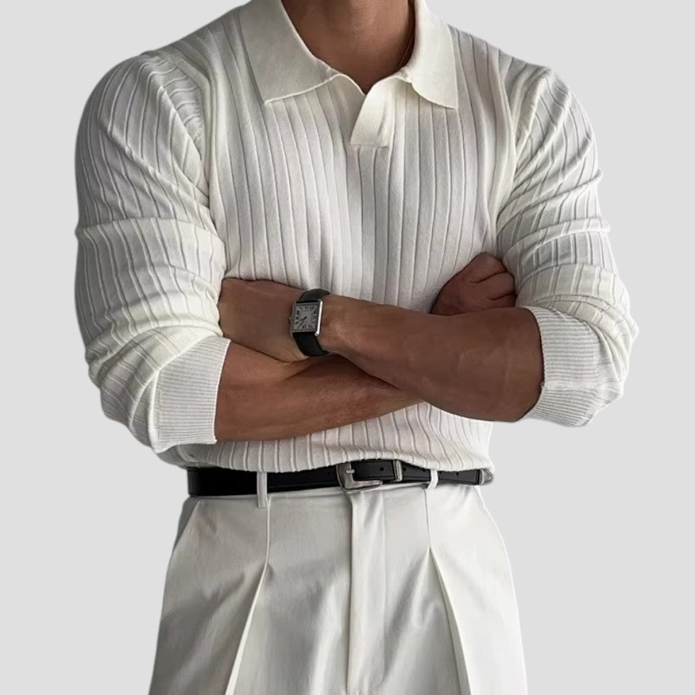 Men’s Ribbed Long-Sleeve Polo Shirt