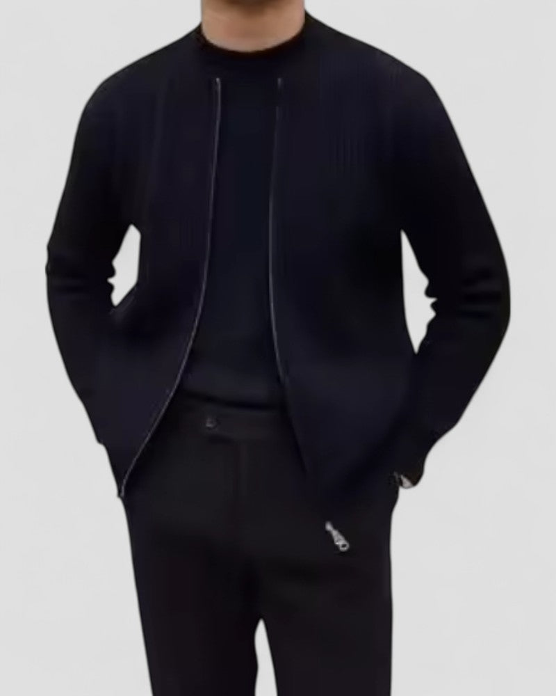 Men’s Ribbed Zip-Up Knit Cardigan