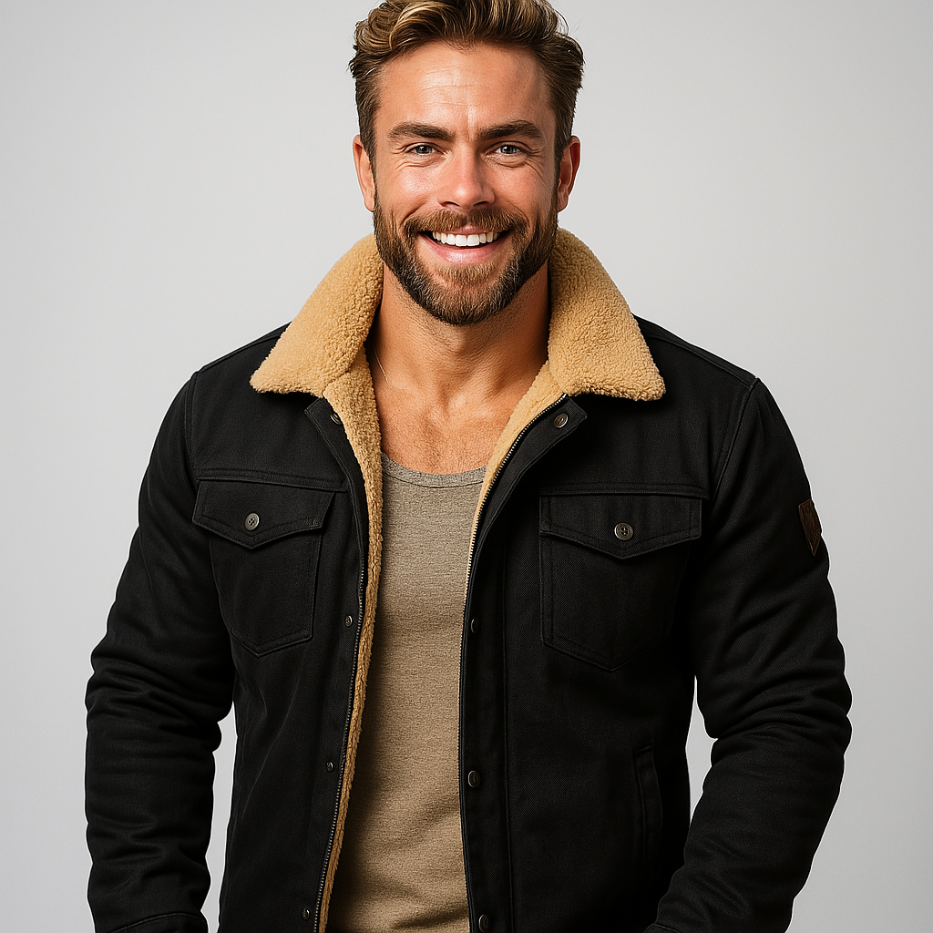 Men’s Shearling-Lined Snap-Front Trucker Jacket