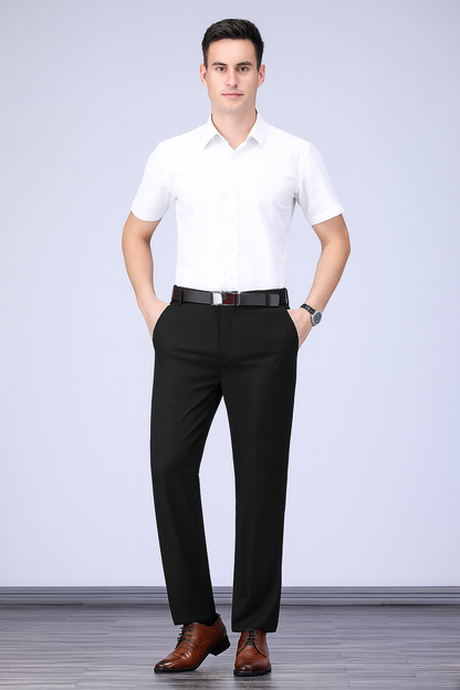 Men’s Solid Black Stretch Straight Pants – Smart Casual Trousers