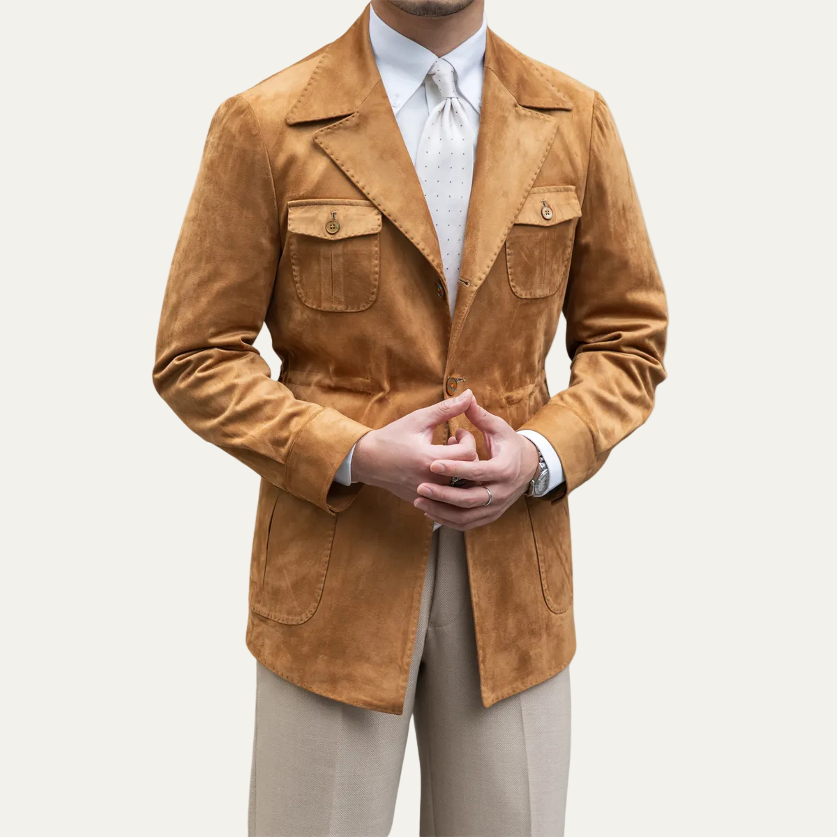 Men’s Tailored Safari Blazer with Flap Pockets